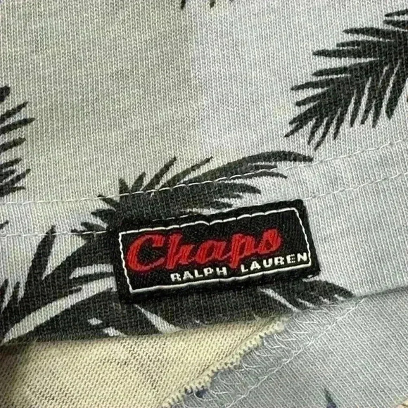 Ralph Lauren Chaps Hawaiian Shirt Mens Large Blue Floral Tropical Button Up Camp - Picture 6 of 13